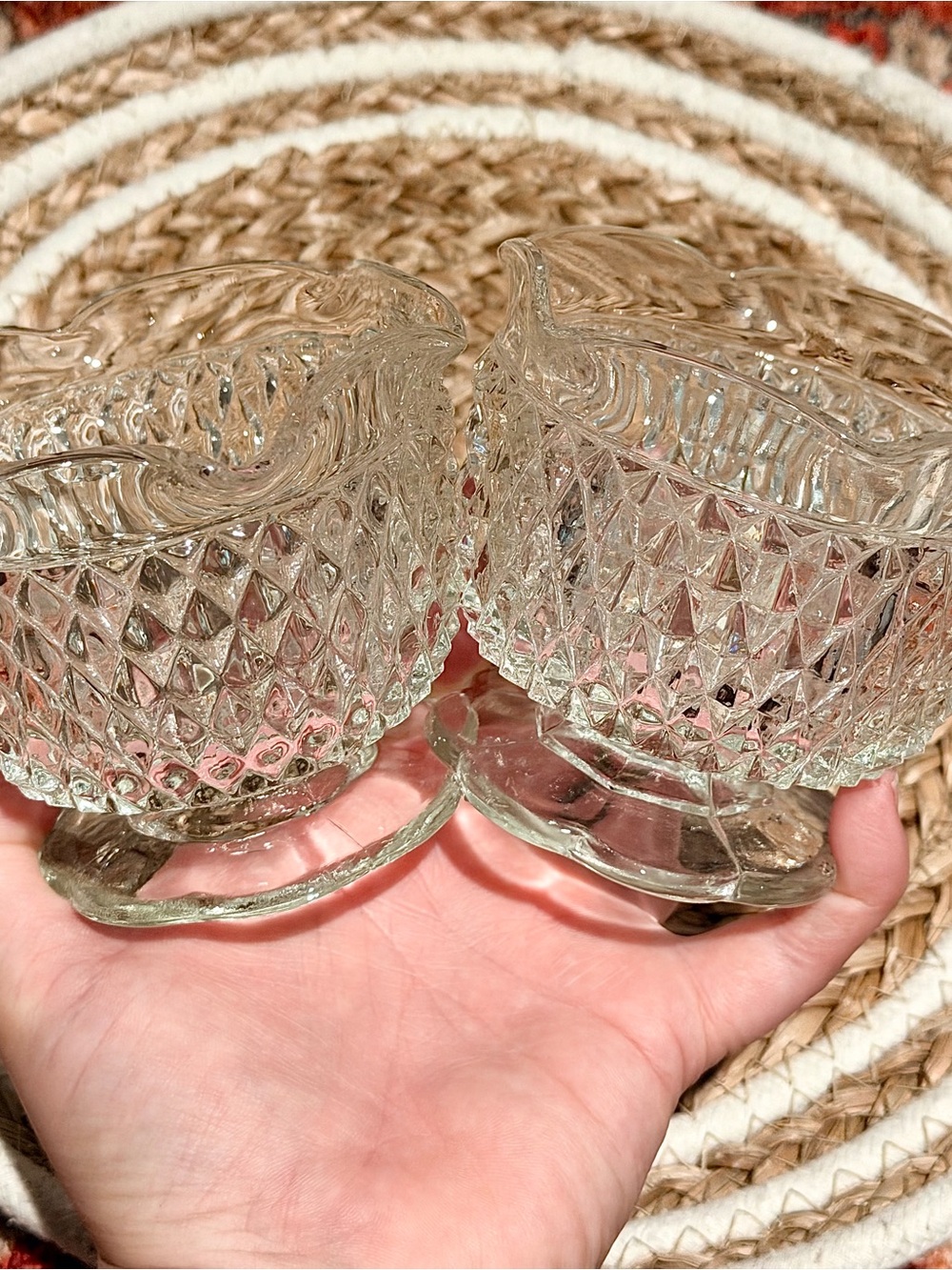 Indiana Glass Diamond Point Footed Bowls